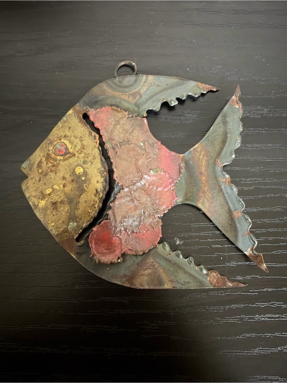Decorative Metal Fish Wall Art - Red and Gold Accent